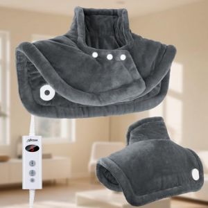 Olycism Coussin Chauffant Electrique 50 x 56 cm Coussin Chauffant Cervicales Avec 10 réglages de température Arrêt automatique Lavable en machine Protection contre la surchauffe pour le cou épaules (YIXUN-YUN, neuf)