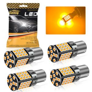 Sidaqi 1156 BA15S P21W LED Jaune Canbus sans erreur ultra lumineuse 4000lm 57SMD P21W ampoule clignotant voiture LED avant et arrière Plug and Play 12-24V (pack de 4) (Caiwanbing, neuf)