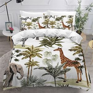 Housse de Couette 140x200 Enfant éléphant Girafe Parure de lit 1 Personne Fille Garçon Microfibre 3D Exotique Jungle Ensemble de literie 3 pièces avec Fermeture Éclair et 2 Taies d'oreillers (zhengzhoushijinshuiqujiuquebaihuoshanghang, neuf)