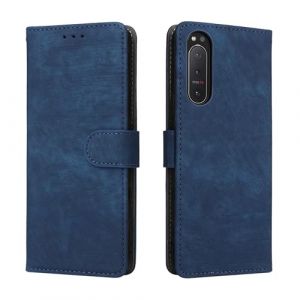 LMFULM&reg; &Eacute;tui pour Sony Xperia 5 II XQ-AS52/ XQ-AS62/ XQ-AS72 (6,1 Pouces) PU Cuir Couverture Brosses Antivol Portefeuille Coque Fermeture Magn&eacute;tique Support Protection Housse Retro Givr&eacute; Bleu (LMAZWUFULM, neuf)