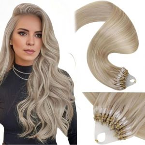 LaaVoo Extension de Cheveux Naturel a Froid Balayage Bleach Blonde 55cm/50g Extension Locks Cheveux Naturel Bleach Blonde Balayage Blonde Cendrée Extension Cheveux Naturel Remy Hair #18/613 (Laavoo, neuf)