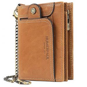 HNOOM Portefeuille Homme en Cuir Blocage RFID Porte Monnaie Homme avec Chaîne Petit Portefeuille pour Homme et Porte-Cartes Poche à Monnaie Classique Porte Feuille Boîte Cadeau (Marron) (HNOOM, neuf)