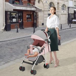 Poussette 3 en 1, Poussette Canne, Trio, Poussette Bebe, Landau Bébé, Accessoires, Adaptateurs Universels, Grandes Roues, 25kg, panier spacieux -C-rose (Hechheu, neuf)