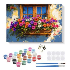 RICUVED Fleur Peinture par Numéros Adulte,Paysage Peinture par Numéros Kits avec Cadre en Bois Toile Huile Peinture la Main avec Pinceaux Kits Adultes Artisanat pour la Maison 20x30cm (FANDIJIA, neuf)