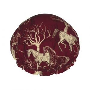 Bonnet de douche pour douche &ndash; Vintage mignon cheval mort arbre mort bonnet de douche double couche r&eacute;utilisable imperm&eacute;able grand bonnet de douche pour femme bonnet de douche bonnet de douche pour (Vosery, neuf)