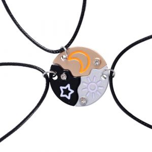 Mikovivi 3pcs Trio de Colliers d'Amiti&eacute;, Colliers avec Pendentif Soleil Lune et &Eacute;toile Grav&eacute;s Collier Assorti Rond Best Friends Forever avec Strass Cadeaux de Bijoux pour Femmes Sours (3 Couleurs) (Bai Yun, neuf)