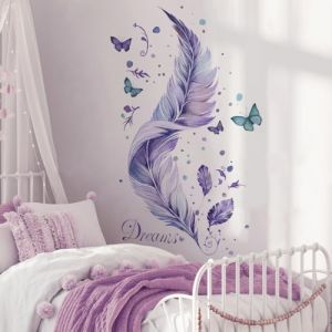 Runtoo Stickers Muraux Plume Autocollant Mural Papillon Violet Deco Stickers Salon Cuisine Chambre Enfants Bébé Décoration (Decalplanet-EU, neuf)