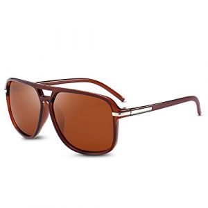 LumiSyne Mode Lunettes De Soleil Conduite Hommes Polarisées Ultra Léger Monture Carré Rétro Double Pont UV 400 De Plein Air Voyage Coffret Cadeau Marron (LumiSyne-FR, neuf)