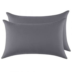 Taie Oreiller 100% Coton 50x70cm 2PCS, Taie d'oreiller Rectangulaire Puro Coton Jersey 120GSM - Housse de Coussin Résistant et Hypoallergénique Gris Foncé (LYFPL, neuf)