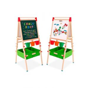 Chevalet en bois pour enfants, Tableau pour enfants avec rouleau de papier Tableau blanc double face et tableau noir Hauteur réglable Art Easel avec chiffres et autres accessoires pour enfants (Coolplay., neuf)