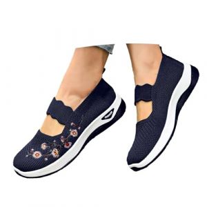 NAFING Chaussures Orthopédiques Femme - Basket de Marche Mode et Sport Respirant Confort Chic Leger Chaussures sans Lacets Femme à Motifs Floraux Orthopédique Basket sans Lacet (min-bmao, neuf)