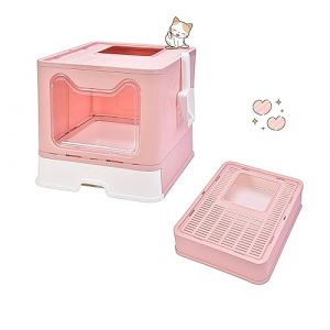 XUANYU Grande Bac &agrave; Liti&egrave;re pour Chat Ferm&eacute;e, Grande Maison de Toilette Chat Pliable avec Couvercle, Tiroir &agrave; Liti&egrave;re avec Pelle, WC pour Chats, Jusqu'&agrave; 7 kg/15 lbs (Rose XL-51&times;41&times;38 cm) (XUASHW, neuf)