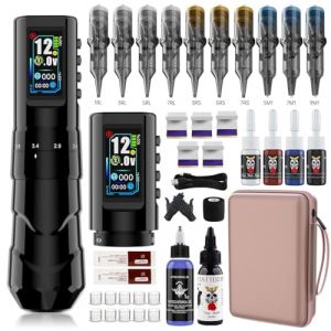 TTOOGO Stylo tatouage rotatif sans fil avec course r&eacute;glable 2,0&ndash;4,2 mm, cartouche sans fil Tatoo Machine 1600mAh, 4&ndash;12V,Noir,2 battery kit (TTOOGO-fr, neuf)