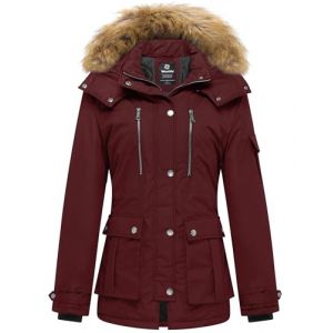 Wantdo Femme Manteau Hiver Chaud Veste Epaisse Manteau &agrave; Capuche en Fausse Fourrure Blouson Hiver Chaud Parka Hiver Chaude Multi-Poche Rouge S (C'est&nbsp;la&nbsp;vie, neuf)
