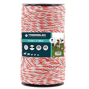 TRESSELEC - Cordon diam&egrave;tre 3mm - Cl&ocirc;ture &eacute;lectrique pour animaux (vache, ch&egrave;vre, mouton, cheval) - Bobine de 200m - 5 fils inox diam&egrave;tre 0,20mm et 1 fil cuivre diam&egrave;tre 0,30mm (Joubert Productions, neuf)