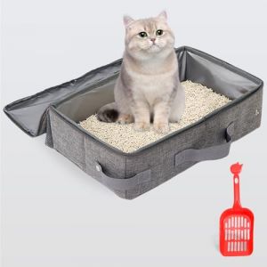 Zaxiva Caisse Chat Litiere et Portable avec Couvercle, Poubelle Litiere Chat avec Une Pelle Poignée, Bac à Litière pour Les Voyages, Léger, Facile à Nettoyer, Pliable, étanche, Preuve de l'eau (DISTASO S.R.L., neuf)