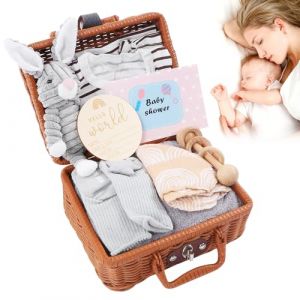 Coffret cadeau pour bébé, cadeau de nouveau-né, cadeau de naissance garçon, cadeau pour bébé fille, ensemble 9 en 1 avec panier, couverture, jouets en bois, jouets en peluche, vêtements, serviettes (DongGuanShi YiDingDianZiShangWuYouXianGongSi, neuf)