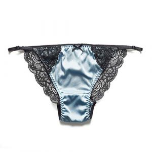 SilRiver Sous-v&ecirc;tements sexy en satin de soie pour femme - Culotte de bikini - Tanga - Hipster, Bleu a&eacute;rien, L-XL (SilRiver EU, neuf)