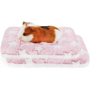 Amakunft Lot de 2 tapis de lit lavables, doux et moelleux en polaire pour cochon d'Inde, pour petits animaux, lapin, rat, h&eacute;risson, chinchilla (&eacute;toiles roses, 32 x 24 cm) (Hyihe, neuf)