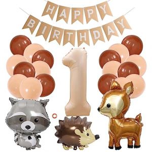 Jxuzh Décoration d'anniversaire 1 an garçon Ballon 1er anniversaire Animaux Garçon Fille Anniversaire Décoration Abricot Marron Jungle Décoration d'anniversaire 1 an Animaux de la forêt Décoratio (Jxuzh, neuf)