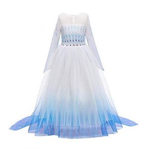 IWEMEK Filles Déguisements Princesse Elsa Robe Longue Reine des Neige 2 Costume de Carnaval Halloween Noël Robes de fête d'anniversaire Enfants B-Bleu 02 9-10 Ans (IWEMEK, neuf)