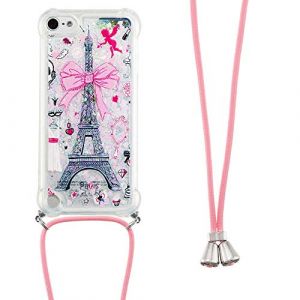 Collier Coque pour iPod Touch 5 / iPod Touch 6,Glitter Paillette Brillante Quicksands Liquide Transparente Silicone TPU Case Housse avec Cordon Collier Tour de Cou pour iPod Touch 5,YB GS Tower (LEMAXELERS, neuf)