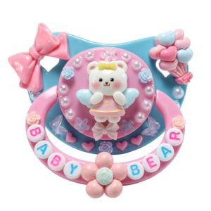 CutiePlusU Tétine factice pour adulte, grande bouclier, faite à la main, motif d'ourson d'ange, rose (CutiePlusU, neuf)