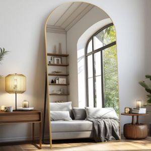 LunaMirror Miroir Intégral 204 x 104 cm Arqué Miroir sur Pied Grand Miroir À Poser au Sol pour Chambre à Coucher, Salon et entrée, Verre Trempé, Cadre en Alliage d’Aluminium Doré (LunaMirror, neuf)