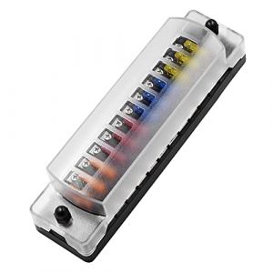 Jtron boitier fusible 12v auto 12 voies boite fusible pour ATO/ATC 1-20A fusible DC 32 V M5 connecteur à vis porte-fusible avec fusible(12 voies avec pôle négatif) (JTRON, neuf)