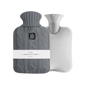 OliviaLiving Sac à eau chaude Bouillotte 2 litres chauffante et rechargeable avec housse en tricot pour soulager la douleur thérapie par le froid chaud (Gris foncé) (OLIVIA LIVING, neuf)