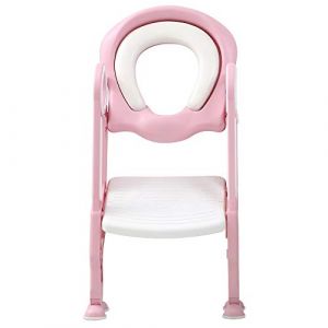 Siège de Toilette pour Enfants Pliable Et Réglable, Siège de Toilette échelle marches avec Marches Larges et Antidérapantes, Lunette de Toilette Rembourré Confortable-poudre + blanc (Hechheu, neuf)
