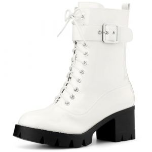 Allegra K Femme Bottes Combat &agrave; Talon &Eacute;pais et Plateforme Zipp&eacute;e Blanche 41 (Weisser Berg, neuf)