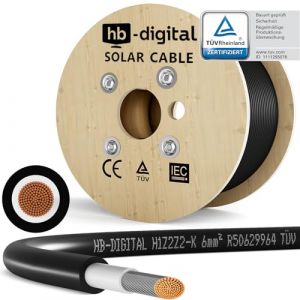 hb-digital 200m Câble solaire 6mm² Photovoltaïque H1Z2Z2-K - Certifié TÜV Rheinland - Résistant aux UV Flexible 1500V Cable PV pour Panneau solaire Régulateurs de charge Onduleurs - Noir (HB-DIGITAL, neuf)