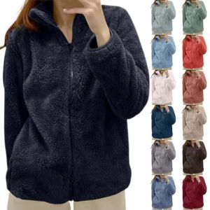 veste pilou pilou femme sans capuche basic manteau hiver chaud polaire avec fermeture Éclair manteaux femme d'hiver grande taille avec poches haut thermique manche longue col montant ideal (Black, M) (FATUS, neuf)