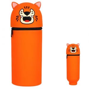 AUYAO Trousse Ecole 2 en1 en Silicone Souple, Kawaii Trousse en Silicone Tigre Rétractable, Trousse à Crayons en Forme d'animal Mignon, Fournitures Scolaires, Trousse Scolaire (Yadark, neuf)