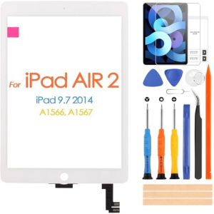 pour iPad Air 2 A1566 A1567 Écran tactile, Écran tactile pour iPad Air2 9.7 pouces Écran Tactile Panneau Verre avec Réparation Kit, pas LCD Affichage (Blanc) (Little Wasp, neuf)