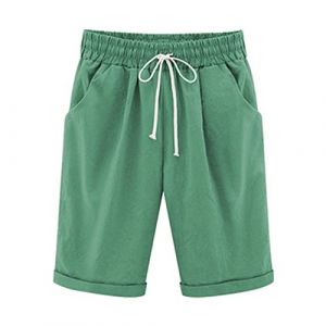 Bermuda Femme Ete Fluide en Lin Short De Sport Chic Large Fluide Pas Cher Shorts et Bermudas Habillé Femmes Grande Taille Élastique avec Poches Confortable Ample Mode Sport Jogging Pantalons Court (⭐⭐⭐⭐⭐AEGJEGVD⭐⭐⭐⭐⭐, neuf)