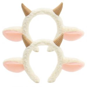 Bandons d'animaux 2pcs, bandeau de chèvre en peluche, bande de cheveux aux oreilles d'animaux non glissantes, costume chèvre mignon pour la fête 'Halloween Cosplay (xuanenxianWuKehulianwangyouxiangongsi, neuf)