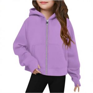 Generisch Sweat &agrave; capuche zipp&eacute; pour fille adolescente - Sweats &agrave; capuche en polaire - Vestes - Mode enfant - Tenues hiver, lilas, 9-10 ans (YoloGood, neuf)