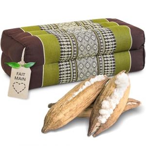 Livasia Coussin Yoga carr&eacute; Bloc - 17x34x12cm - Coussin de m&eacute;ditation kapok, Coussin de Soutien Bolster rectangulaire, Accessoires Yoga Pilates Coussin cale-Nuque, Fait Main (Marron/Vert) (livasia, neuf)