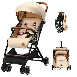 LIFEZEAL Poussette Canne Pliable et Réglable en 3 Positions, Poussette Compacte avec Ceinture de Sécurité à 5 Points et Toit Respirant, Poignée en PU, Charge de 15 KG pour Bébé 6-36 Mois (Beige) (LIFEZEAL ITALY S.R.L., neuf)