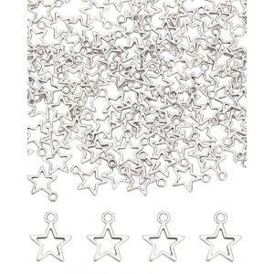 WUNZILO 200 pi&egrave;ces Alliage &Eacute;toile Breloques Argent Pentagramme Breloque en Vrac Tib&eacute;tain Mini &Eacute;toiles Breloque pour la Fabrication de Bijoux Breloques Fournitures Bricolage Artisanat Collier (ZHANG  ZHAOJUN UK SHOP, neuf)