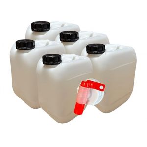 Lot de 5 x Jerrican Bidon Plastique 5 L litres avec Bouchon &Eacute;tanche et 1 Robinet Verseur&ndash; Id&eacute;al pour Liquides Alimentaires et Techniques &ndash; Durable et R&eacute;utilisable (Jordan_Jordan, neuf)