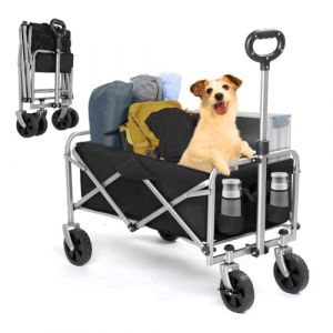 HOBBYZOO Chariot Pliable à Roulette - Chariot de Plage, Roues Tout-Terrain, poignée réglable, Taille compacte(74x45x84 cm) - avec Jusqu’à 100kg - Idéal pour Camping, Plage, Jardinage (Noir) (HobbyZoo Shop, neuf)