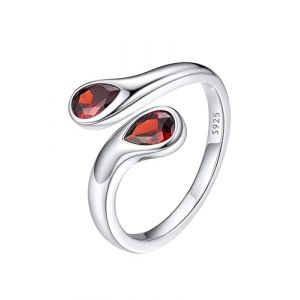 Bestyle Bague en Argent 925 Argent Ouvert Bague Ajustable Bague Simple en Pierre Rouge Bague épaisse Bague en Argent Bague en Pression pour Femmes avec Pierre de Naissance Grenade (Bestyle Jewelry, neuf)