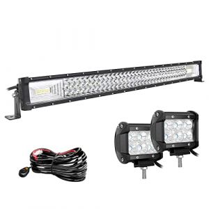 Willpower 81cm 32'' 405W Barre LED + 2pcs 10cm 18W Phare de Travail LED + Faisceau de Câblage Rampe LED Bar a LED 12V 24V Étanche Projecteur LED Feux LED pour 4x4 Voiture Camion Tracteur Quad Bateau (YZ-EU, neuf)