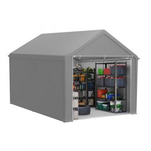 FIVMEN Abri de jardin 12 m&sup3; - En poly&eacute;thyl&egrave;ne - Avec parois lat&eacute;rales amovibles - R&eacute;sistant &agrave; l'hiver - Pour outils de jardin, moto, v&eacute;lo - Gris (WurenHome, neuf)