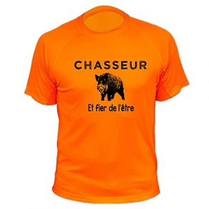 Tee Shirt Chasse, Chasseur et Fier de l'&ecirc;tre Sanglier (4XL,221, Orange) (AtooDog-Traqueur, neuf)
