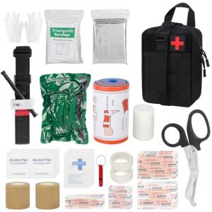 Mineup Trousse de Secours Compl&egrave;te, 54 PCS Trousse de Premiers Secours, Sac d'urgence pour Voiture, Trousse de Secours Militaire, Pochette m&eacute;decine tactique pour Maison, Voiture, Camping, Noir (HUAYI -EU, neuf)