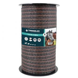TRESSELEC - Ruban ZZ 12,5mm - Cl&ocirc;ture &eacute;lectrique pour animaux (vache, ch&egrave;vre, mouton, cheval) - Bobine de 400m - 4 fils inox diam&egrave;tre 0,20mm et 1 fil cuivre diam&egrave;tre 0,30mm (Joubert Productions, neuf)